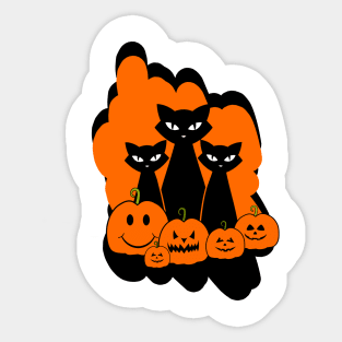 Black Cat Halloween Cute Pumpkins Sticker